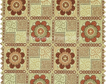 Moderno pequeña Kilim Motivos Aztecas Naranja Verde Chenille Cortina Tela de tapicería