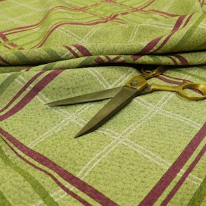 Soft Wool Effect Chenille Green Red Tartan Pattern Curtain Upholstery Fabrics