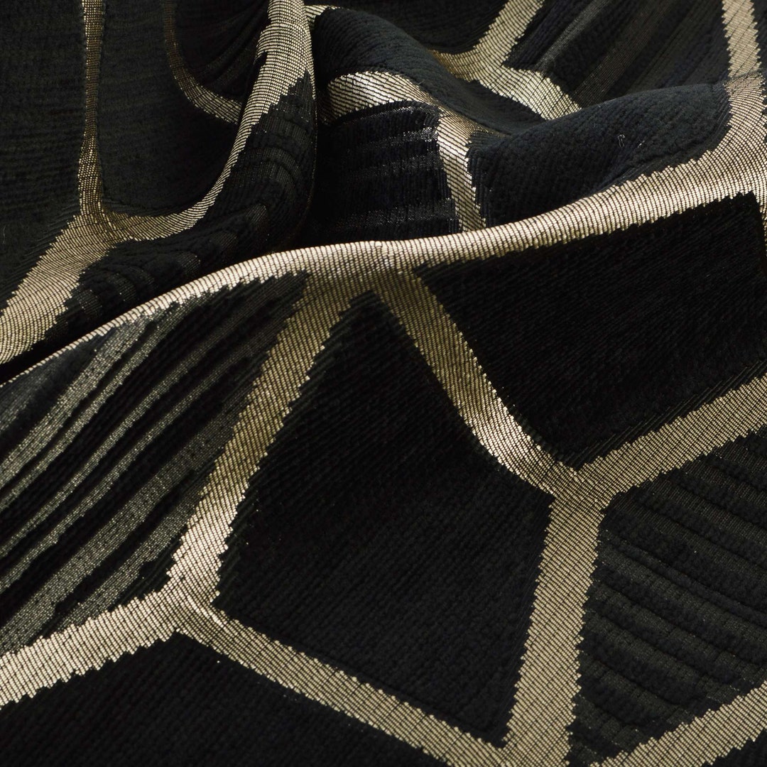Soft Jacquard Woven Modern Upholstery Fabric Black Gold
