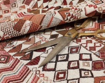 African Tribal Inspired Patchwork Small Motifs Pattern Red Upholstery Fabrics By The Metre