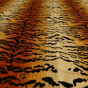 New Orange Black Colour Bengal Tiger Striped Animal Inspired Theme Pattern Upholstery Quality Velvet Fabric