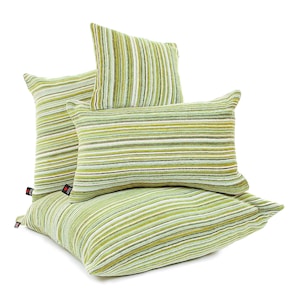 New Soft Woven Chenille Fabric Green Colour Railroaded Striped Pattern Cushion - 4 sizes Available - British Handmade - Cushion Cover Only