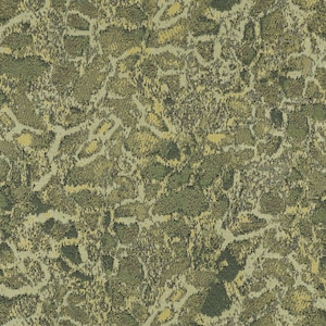 May include: A green and beige fabric with a textured, abstract pattern. The fabric has a subtle sheen and a slightly rough texture.