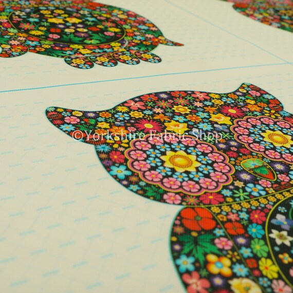 Sold By The 10 Metre Length Fabric New Velour Velvet Texture Upholstery Fabrics Multi Colourful Owl Animal Pattern