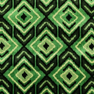Green Black Cream Squared Geometric Pattern Velvet Upholstery Fabrics For Sofas, Curtains, Seating, Chairs & Furniture