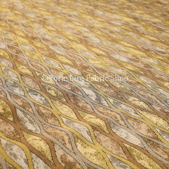 New Modern Two Tone Stripe Pattern Upholstery Curtain Yellow Orange Toned Fabric