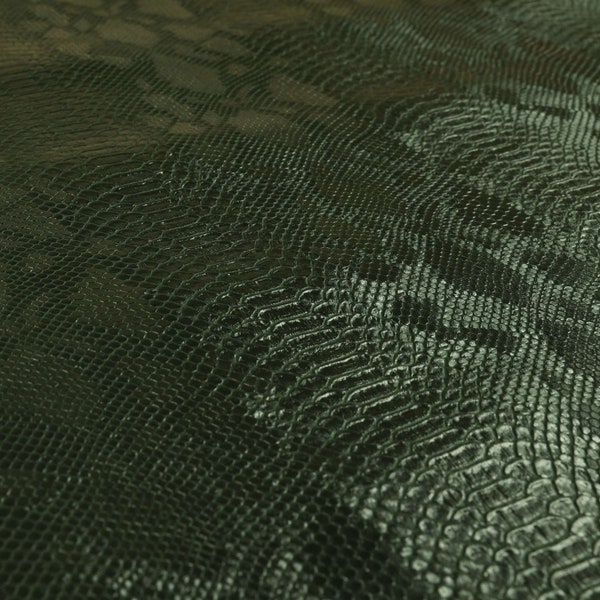 Designer Embossed Snake Animal Textured Green Faux Leather Upholstery Fabric - Sold By The 10 Metre