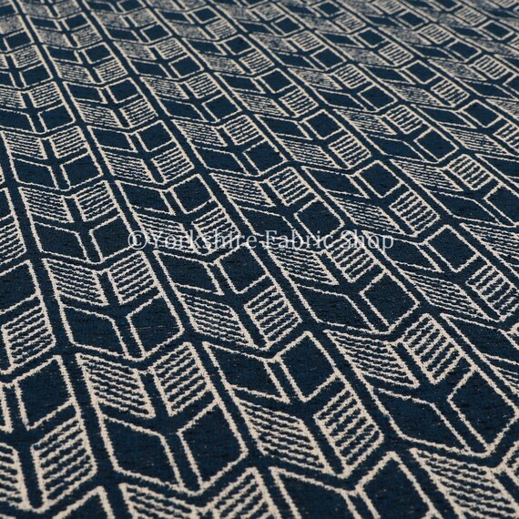 New Soft Quality Woven Modern Chevron Geometric Pattern Blue Upholstery Fabric