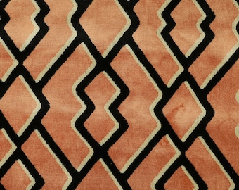 Designer Art Deco Modern Pink Cream Black Pattern Velvet Upholstery Fabrics For Sofas, Curtains, Seating, Chairs & Furniture