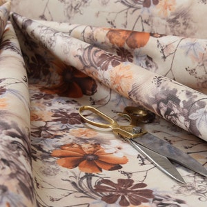 Floral Pattern Print Velvet Design Brown Orange Colour Upholstery Fabric For Sofas Curtains Soft Furnishings Interior - Sold By The Metre
