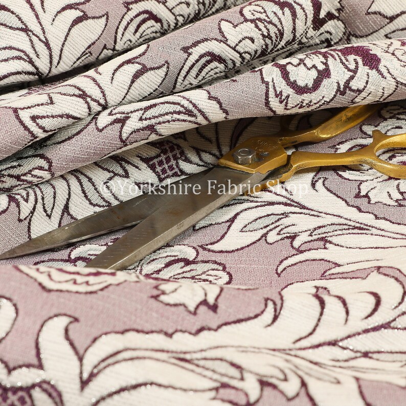 Modern Damask Pattern Silver Shine Effect Purple Upholstery Furnishing Fabric Sold By The 1 Metre Length Fabric