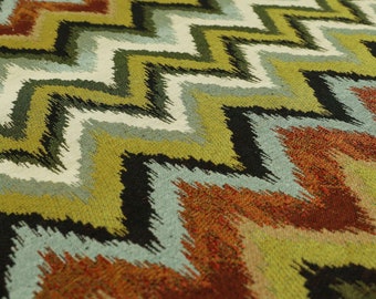 Zig Zag Striped Chevron Blue Red Green Chenille Tapestry Jacquard Upholstery Fabric For Furniture, Sofas, Curtain, Cushion, Chair & Interior