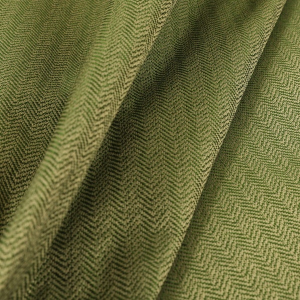 Herringbone Pattern Semi Plain Medium Weight Upholstery Fabric In Green Colour