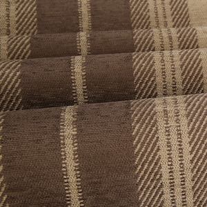 New Luxury Soft Like Cotton Striped Pattern Light Brown Colour Woven Chenille Upholstery Fabric Perfect For Furniture - Sold By The Metre
