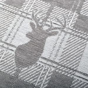 Soft Like Cotton Woven Jacquard Upholstery Fabric Grey Stag Deer Animal Theme Fabric For Sofas Curtains & Soft Furnishings - Sold By Metre