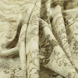 Modern Printed Velvet Damask Pattern Natural Brown Upholstery Furnishing Fabric - Sold By The 1 Metre Length Fabric