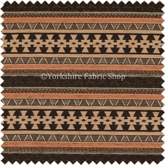 Moderno pequeña Kilim Motivos Aztecas Naranja Verde Chenille Cortina Tela de tapicería