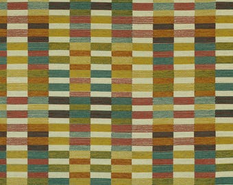 Multicoloured Blue Purple Red Brick Block Geometric Modern Pattern Chenille Upholstery Fabrics Sofas, Curtains, Seating, Chairs & Furniture