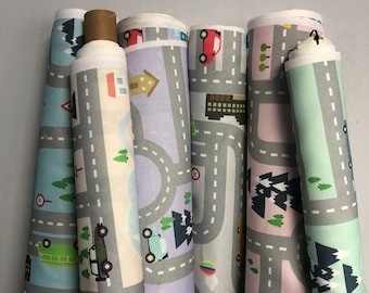 Children's Road Map Upholstery Fabric For Curtains, Roman Blinds, Cushions & Interior Design Accessories Hard Wearing Textile