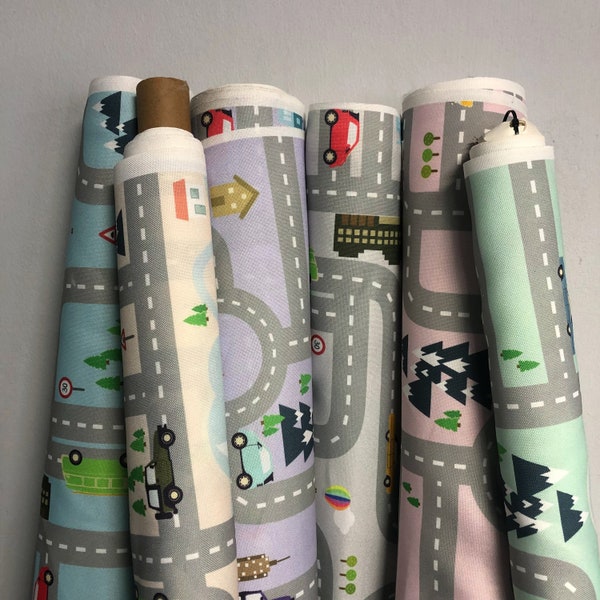 Children's Road Map Upholstery Fabric For Curtains, Roman Blinds, Cushions & Interior Design Accessories Soft Hard Wearing Fabrics Per Metre