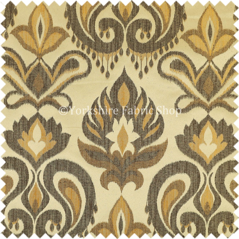 Sold By The 1 Metre Length Fabric Large Floral Damask Pattern Upholstery Curtain Furnishing Fabric In Cream Brown