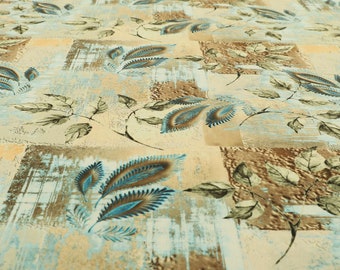 Tela de tapicería de terciopelo con estampado floral de hojas azules, 135 cm de ancho, 100% poliéster.