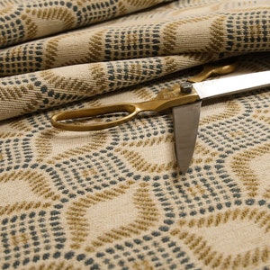 Geometric Eye Pattern Teal Yellow Colour Soft Woven Tapestry Upholstery Furniture Fabrics - Sold By The 10 Metres Length