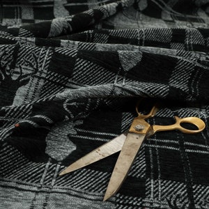 New Modern Soft Like Cotton Small Stag Pattern Upholstery Woven Fabric Grey Black Colour - Sold By The 1 Metre Length Fabric