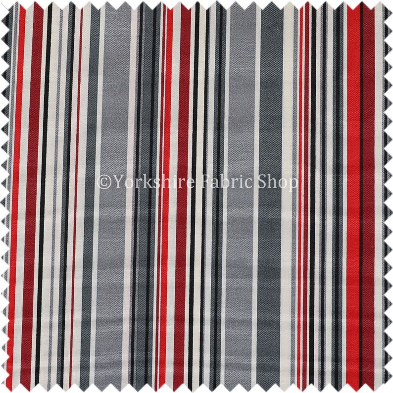 Printed Poly Cotton Water Repellent Upholstery Fabric Black Red Grey New Striped Sold By The 10 Metre