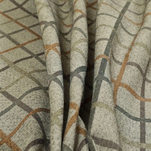 Grey Orange Tartan Scottish Pattern Soft Touch Wool Effect Furnishing Fabric