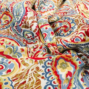 All Over Paisley Pattern Red Blue Yellow Chenille Upholstery Curtain Fabrics - Sold By The 1 Metre Length Fabric
