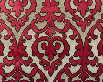 Fleur De Lis Floral Pink Purple Pattern Velvet Upholstery Fabrics For Sofas, Curtains, Seating, Chairs & Furniture