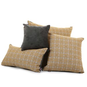 New Soft Woven Textured Fabric Grey With Yellow Medallion Geometric Pattern Cushion - 4 sizes Available - Includes Filling Pad