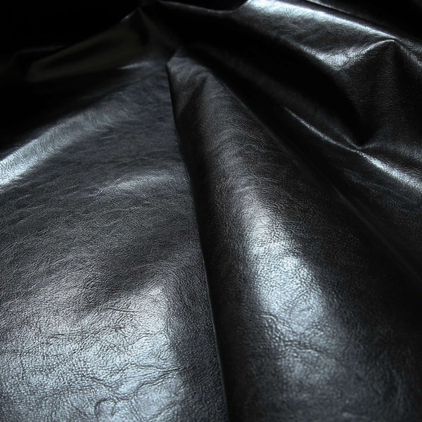 10 Metres Of New Shiny Finish Bicast Faux Leather Antique Aged Look Finish Black Colour Ideal For Furniture Upholstery Cars Quality Finish