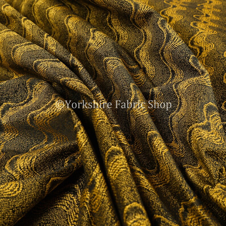 Sound Wave Pattern Lightweight Chenille Yellow Black Upholstery Curtain Fabric