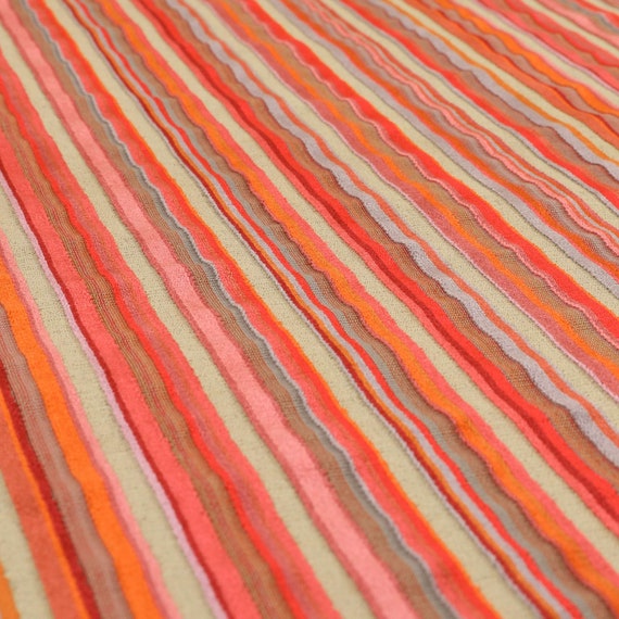 Grey Red Orange Striped Patterned Velvet Upholstery Curtains Cushions Fabric