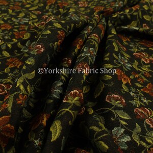Red Green Blue Floral All Over Pattern Black Chenille Jacquard Etsy