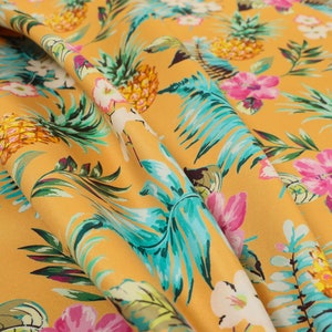 Orange Colour Pineapple Pattern Printed Velour Velvet Upholstery Curtain Fabrics - Sold By The 1 Metre Length Fabric