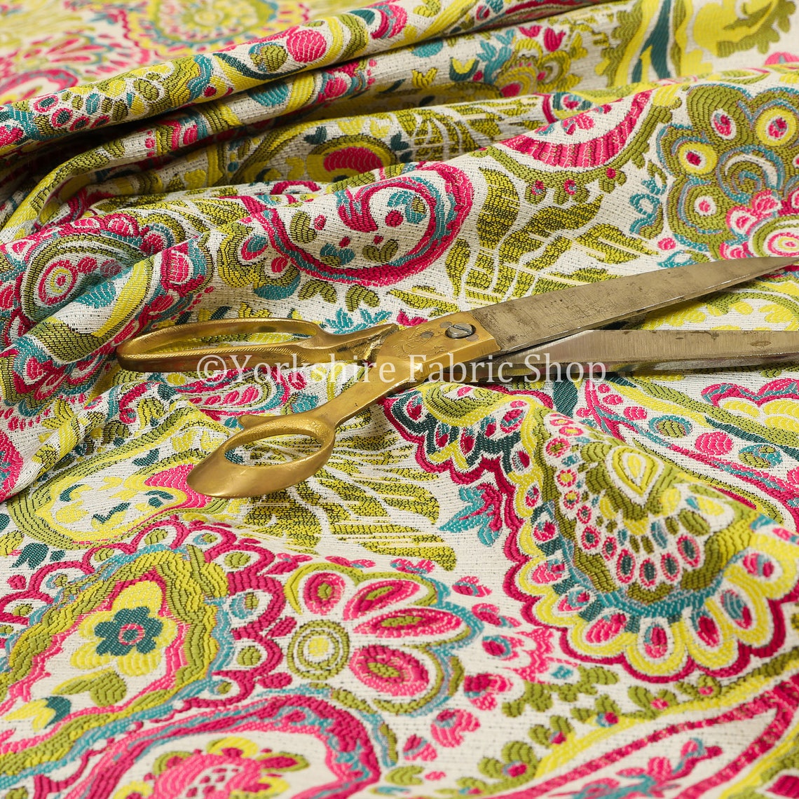 All Over Paisley Pattern Pink Yellow Green Chenille Upholstery - Etsy