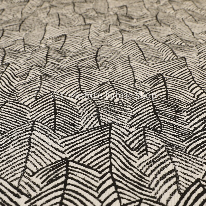 New Chenille Quality Woven Modern Leaf Floral Pattern Black Upholstery Fabric Sold By The 10 Metre Length Fabric