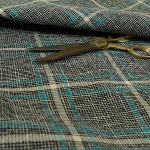 New Furnishing Fabric Textured Quality New Woven Tartan Pattern Upholstery In Grey White Colour Sold By The Metre