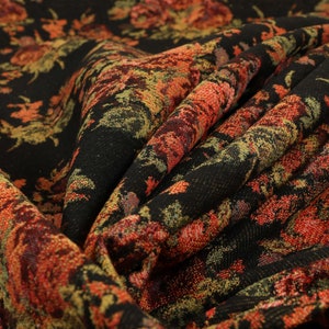 Full Floral Pattern Chenille In Black Red Green Colour Quality Furnishing Fabric - Sold By The 1 Metre Length Fabric