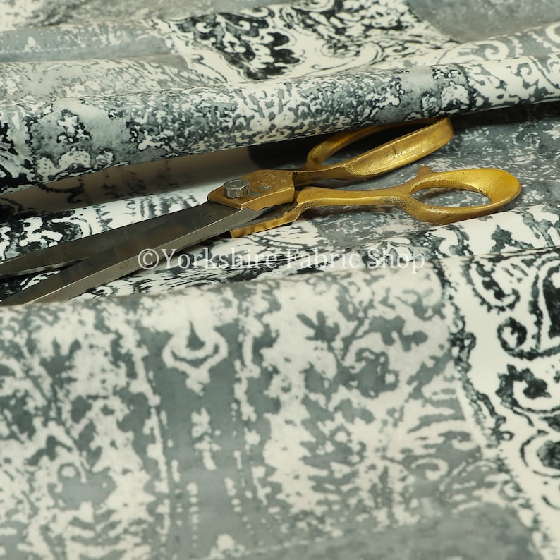 Sold By The 10 Metres Fabric New Soft Printed Velvet Patchwork Damask Traditional Pattern Grey Upholstery Fabric