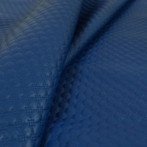 Quilted Textured Soft Vinyl Pattern Faux Leather Upholstery Fabric Blue Colour - Sold By The 1 Metre