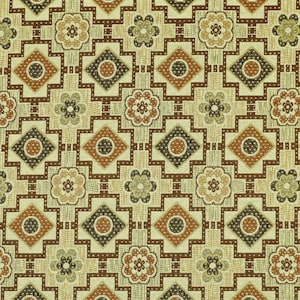 Green Brown Colour Chenille Upholstery Curtain Fabric Geometric Floral Pattern
