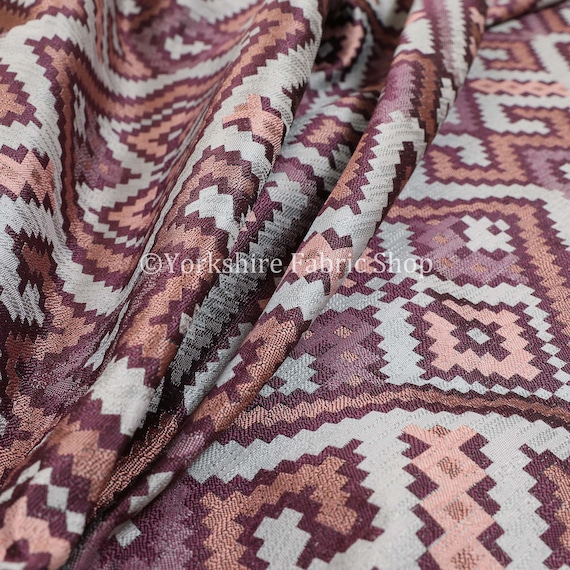 Modern Tetris Geometric Pattern Upholstery Curtain Furnishing Purple Pink Fabric
