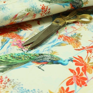 Exotischer Pfau Buntes Lebendiges Muster Velour Bedruckter Samt Polsterstoff - Verkauft durch die 1 Meter Länge Stoff
