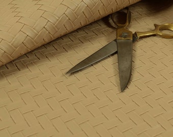 Quality Basket Weave Textured Plain Faux Leather Vinyl Beige Upholstery Fabric