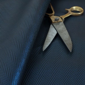 Herringbone Pattern Semi Plain Faux Leather Navy Blue Vinyl Upholstery Fabrics