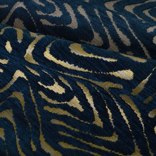 Navy Blue and Gold Upholstery Fabric Etsy
